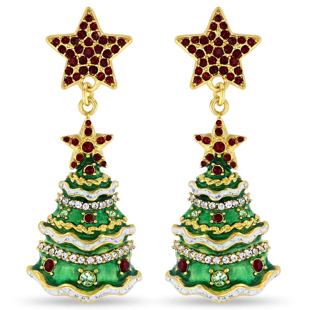 Christmas Tree Sparkling Star Santa Claus Girls Xmas Drop And Dangle Earrings